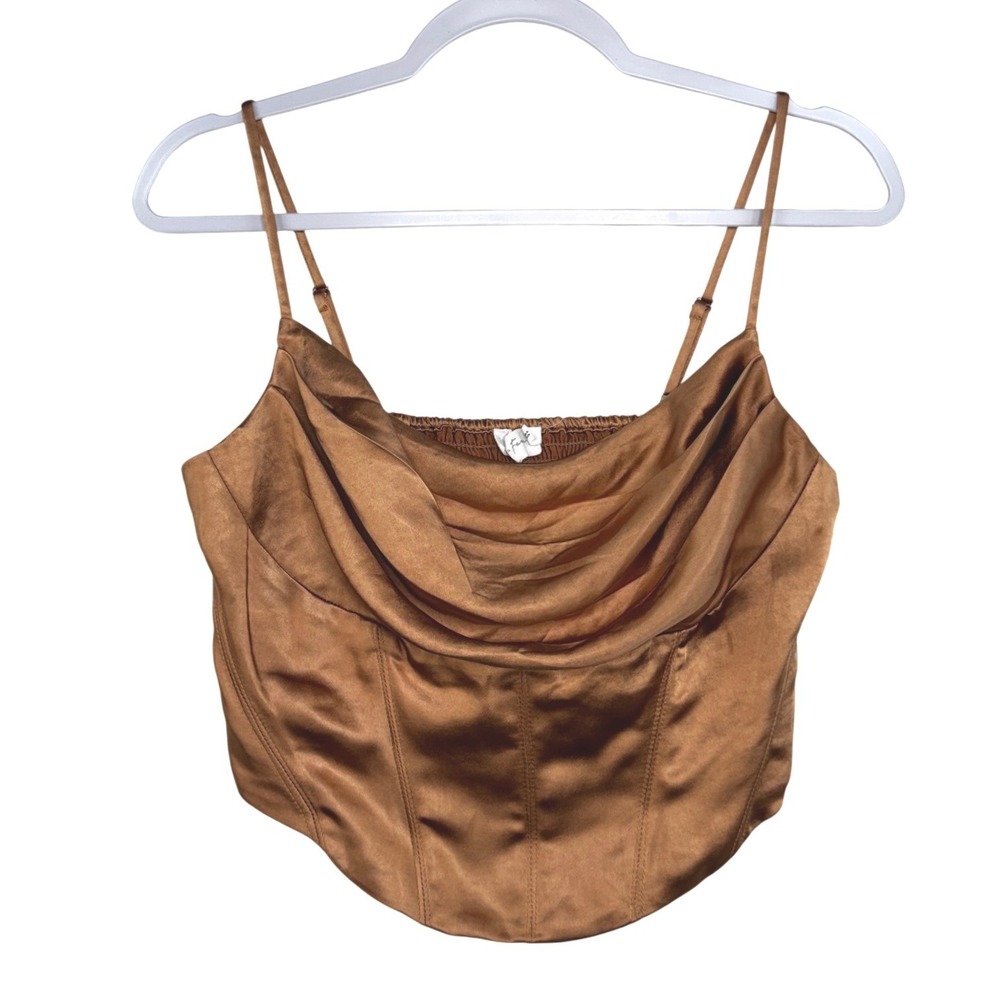 All in Favor Bronze Satin Cowl Neck Corset Top LT18070-001 Womens Medium
